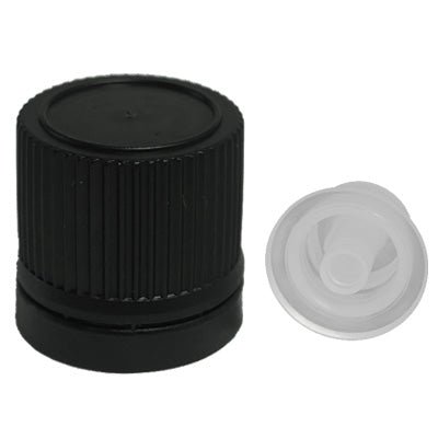 18mm Black Tamper Evident Cap with Dropper Insert SKU:BSC-007