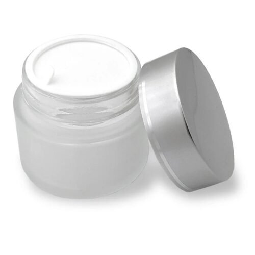 30ml Frosted Glass Jar with Disc & Silver Metal Cap SKU:BSJ-047