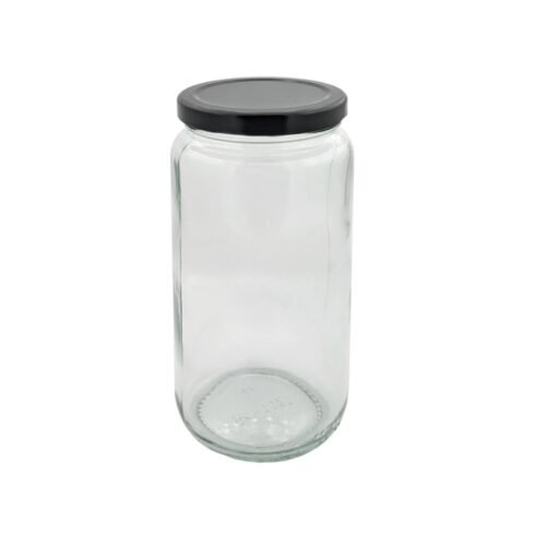 375ml Glass Tall Cylinder Jar with Black Metal 58TW Cap | SKU: BSJ-088B