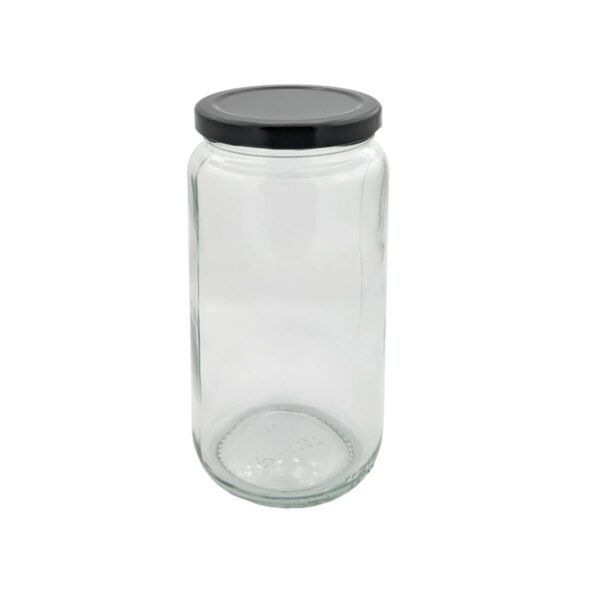 375ml Glass Tall Cylinder Jar with Black Metal 58TW Cap | SKU: BSJ-088B